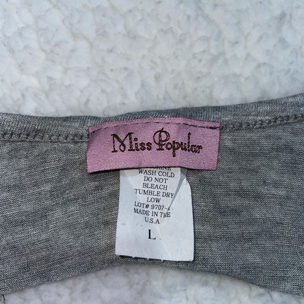 Grey Cut Out Back Crop Tip w Pink Lettering - Picture 5 of 5